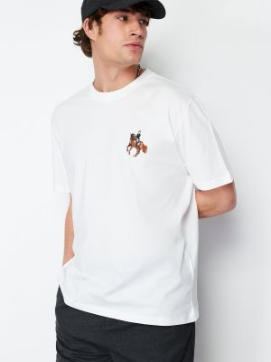 Tricou polo cu broderie din bumbac cu imprimeu animal print Trendyol