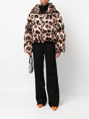Leopardí péřová bunda s potiskem Philipp Plein hnědá