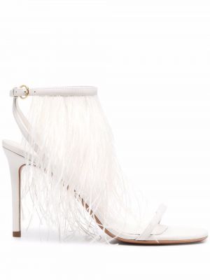 Sandały na szpilce za kostkę skórzane na obcasie Emilio Pucci - biały