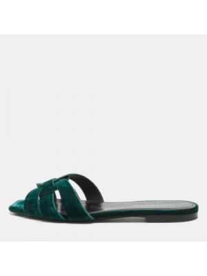 Aksamitne sandały Yves Saint Laurent Vintage zielone