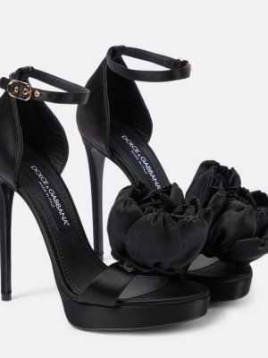 Сатенени сандали на цветя Dolce&gabbana черно