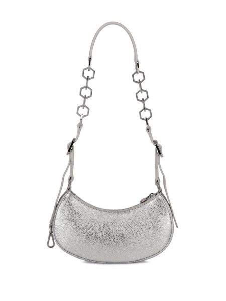 Kožená mini taška Philipp Plein stříbrná