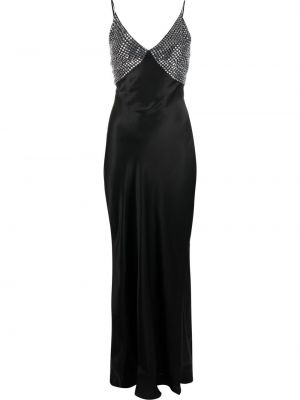Копринена вечерна рокля с кристали De La Vali черно