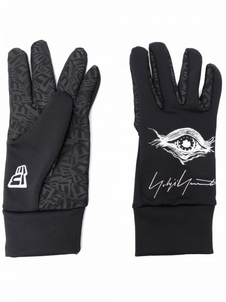 Czarne rękawiczki z nadrukiem Yohji Yamamoto