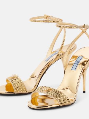 Satenske sandale s kristalima Prada zlatna