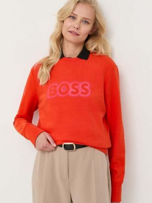 Pomarańczowa bluza bawełniana z nadrukiem Boss
