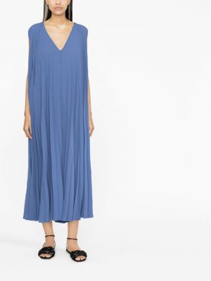 Sukienka długa bez rękawów plisowana Gianluca Capannolo niebieska