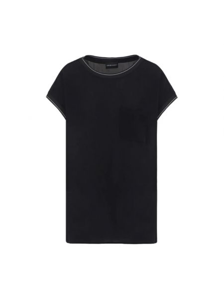 Koszulka z wiskozy bawełniana relaxed fit Emporio Armani czarna