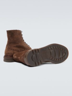Krajkové semišové kotníkové boty Brunello Cucinelli hnědé