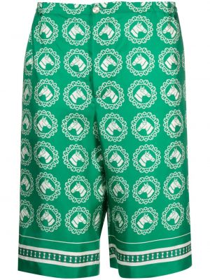 Pantaloni scurți de mătase cu imagine Gucci verde
