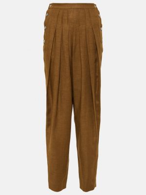 Льняные шерстяные брюки с высокой талией Loro Piana коричневые