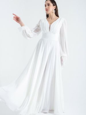Šifonové večerní šaty s výstřihem do v Lafaba bílé