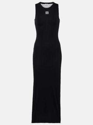 Sukienka długa bawełniana z dżerseju Loewe czarna