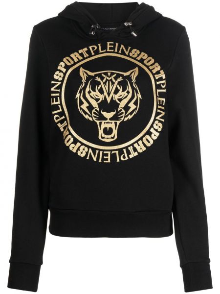 Raštuotas džemperis su gobtuvu su tigro raštu Plein Sport juoda