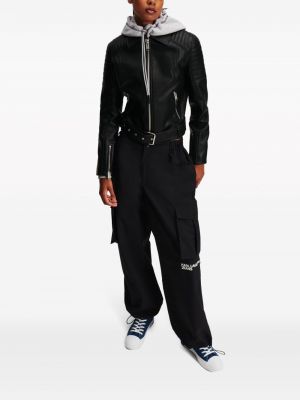 Dabīgās ādas džinsa jaka ar rāvējslēdzēju Karl Lagerfeld Jeans melns