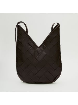 Плетеная кожаная сумка через плечо Massimo Dutti коричневая
