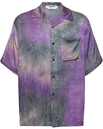 Batikovaná viskózová košeľa s krátkymi rukávmi Msgm fialová
