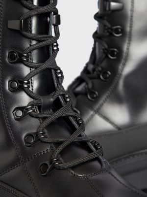 Черные кружевные кожаные ботинки на шнуровке Calvin Klein Jeans