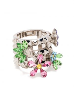 Relaxed пръстен на цветя с кристали Versace сребристо