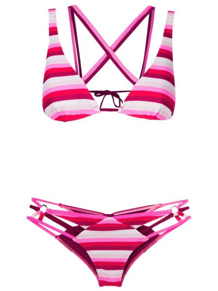 Gestreifter bikini mit print Amir Slama pink
