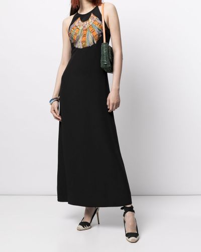 Vestido largo de seda con estampado Hermès negro