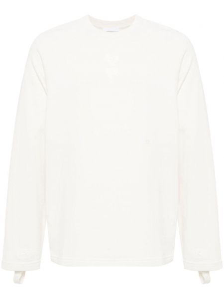 Bavlnený dlhý sveter s okrúhlym výstrihom Helmut Lang biela