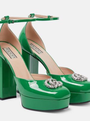 Кожаные туфли на платформе Gucci зеленые
