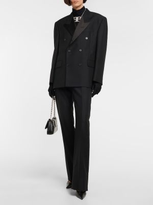 Vlnené rovné nohavice s vysokým pásom Balenciaga čierna