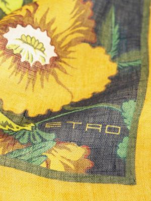 Květinový hedvábný lněný šál Etro žlutý