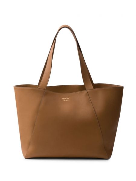 Δερμάτινη τσάντα shopper με σχέδιο Prada καφέ