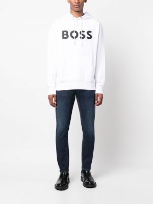 Bluza z kapturem bawełniana z nadrukiem Boss biała
