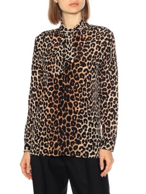Bluză de mătase cu imagine cu model leopard Saint Laurent maro
