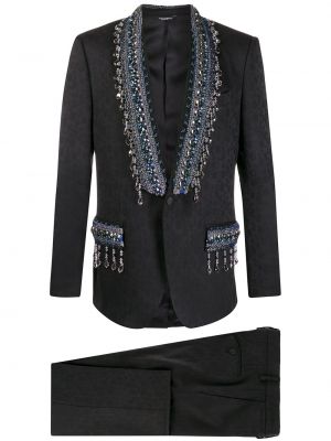 Ukrojena obleka s cvetličnim vzorcem iz žakarda Dolce & Gabbana črna