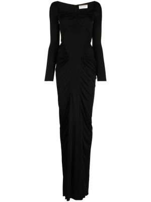 Viskózové večerní šaty na zip s dlouhými rukávy Saint Laurent - černá