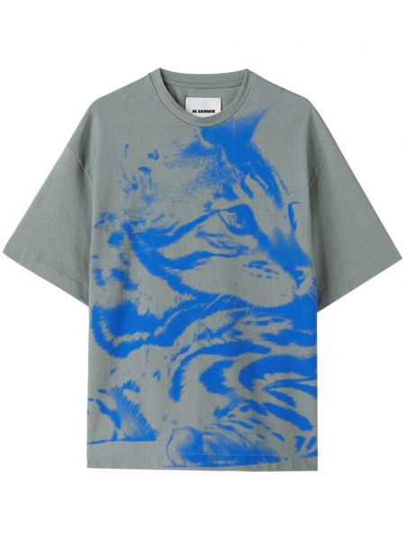 Bombažna majica s potiskom z abstraktnimi vzorci Jil Sander