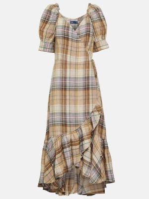Lanena midi obleka s karirastim vzorcem Polo Ralph Lauren