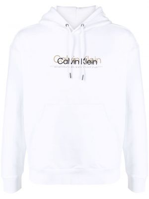 Βαμβακερός φούτερ με κουκούλα με σχέδιο Calvin Klein λευκό