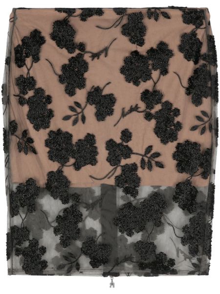 Kvetinový flitrovaný midi sukňa Rotate Birger Christensen čierna