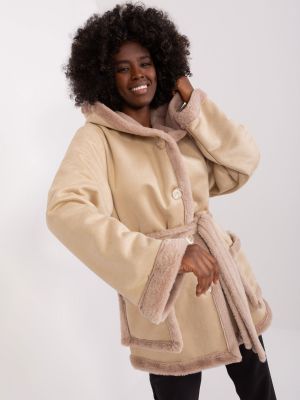 Zimný kabát s kapucňou Fashionhunters béžová