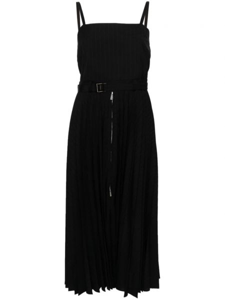 Plisované pruhované dlouhé šaty Sacai černé