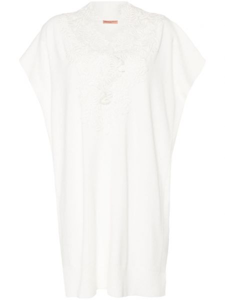Obleka z v-izrezom s čipko Ermanno Scervino bela