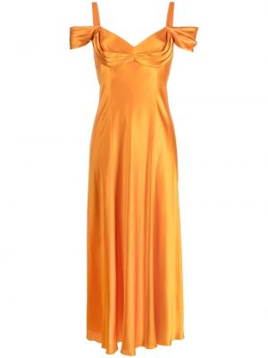 Svilena večerna obleka z draperijo Alberta Ferretti oranžna