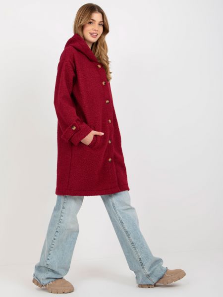 Βελούδινο παλτό με κουκούλα Fashionhunters κόκκινο