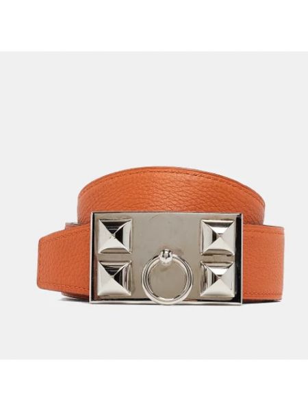 Cinturón de cuero retro Hermès Vintage naranja