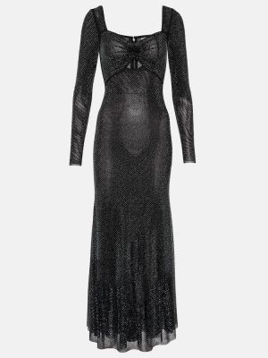 Krištáľové midi šaty so sieťovinou Self-portrait čierna