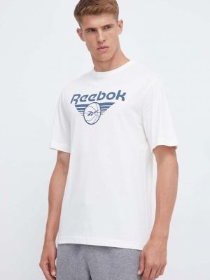 Памучна тениска с дълъг ръкав с принт Reebok Classic бежово