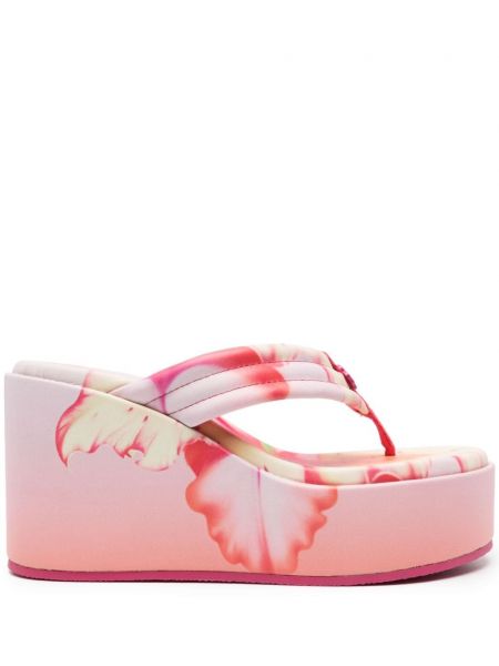 Kožne sandale s cvjetnim printom s punim potplatom Maje ružičasta