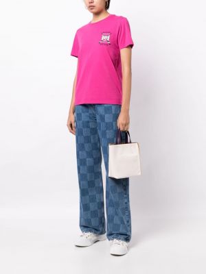 Bavlněné vlněné tričko s potiskem Maison Kitsuné růžové