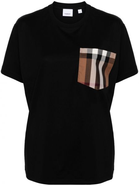 Bombažna majica s karirastim vzorcem Burberry črna