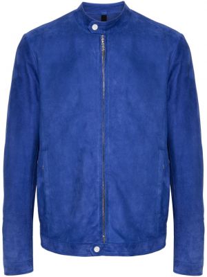 Semišová kožená bunda na zip Tagliatore modrá